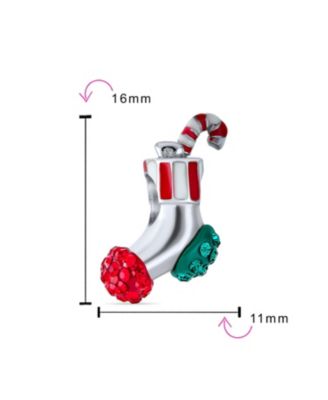 Sparkling Red Green Crystal Candy Cane Christmas Holiday Stocking Stuffer Bead Charm For For Women Sterling Silver Fits European Bracelet