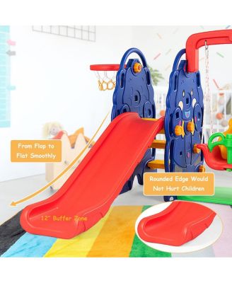 3 in 1 Junior Children Climber Slide Swing Seat Basketball Hoop Playset Backyard