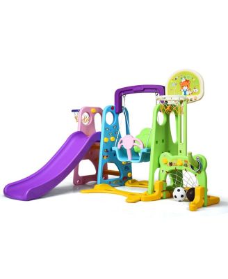 6 In 1 Toddler Climber and Swing Set w/ Basketball Hoop & Football Gate Backyard