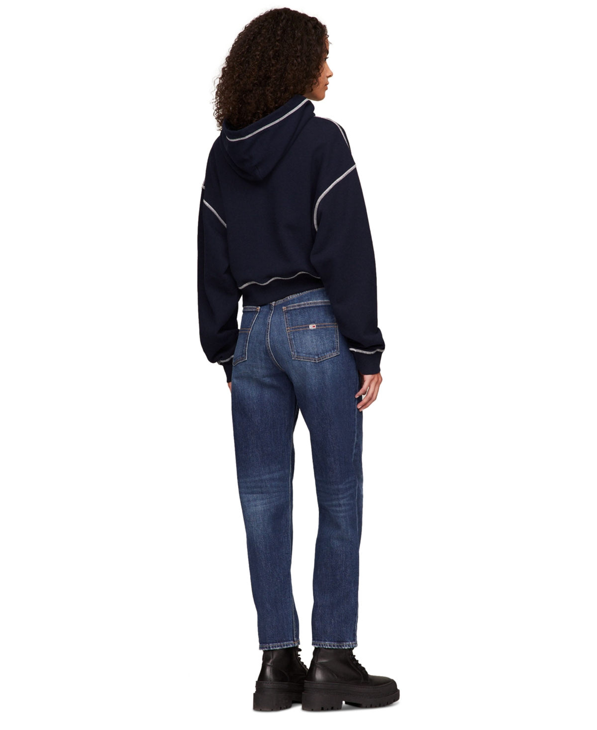 Tommy Jeans Women's Boxy Topstitch Cotton Logo Hoodie