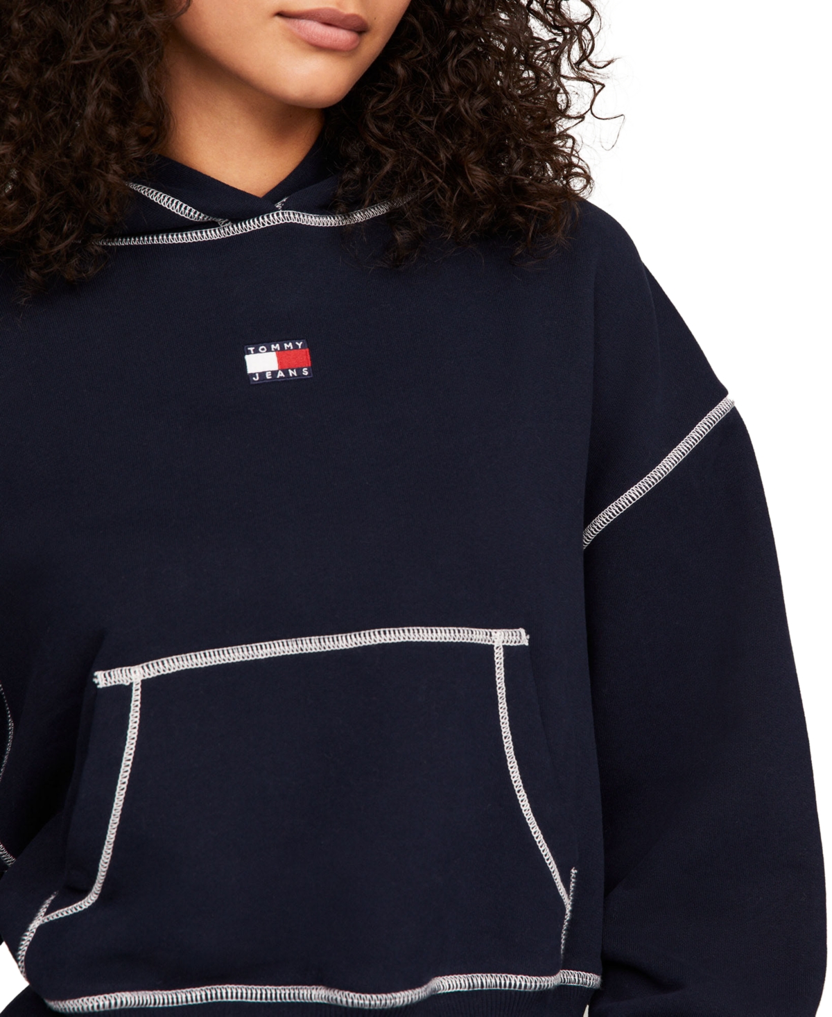 Tommy Jeans Women's Boxy Topstitch Cotton Logo Hoodie