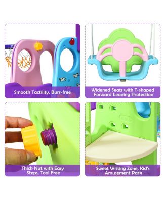 6 In 1 Toddler Climber and Swing Set w/ Basketball Hoop & Football Gate Backyard