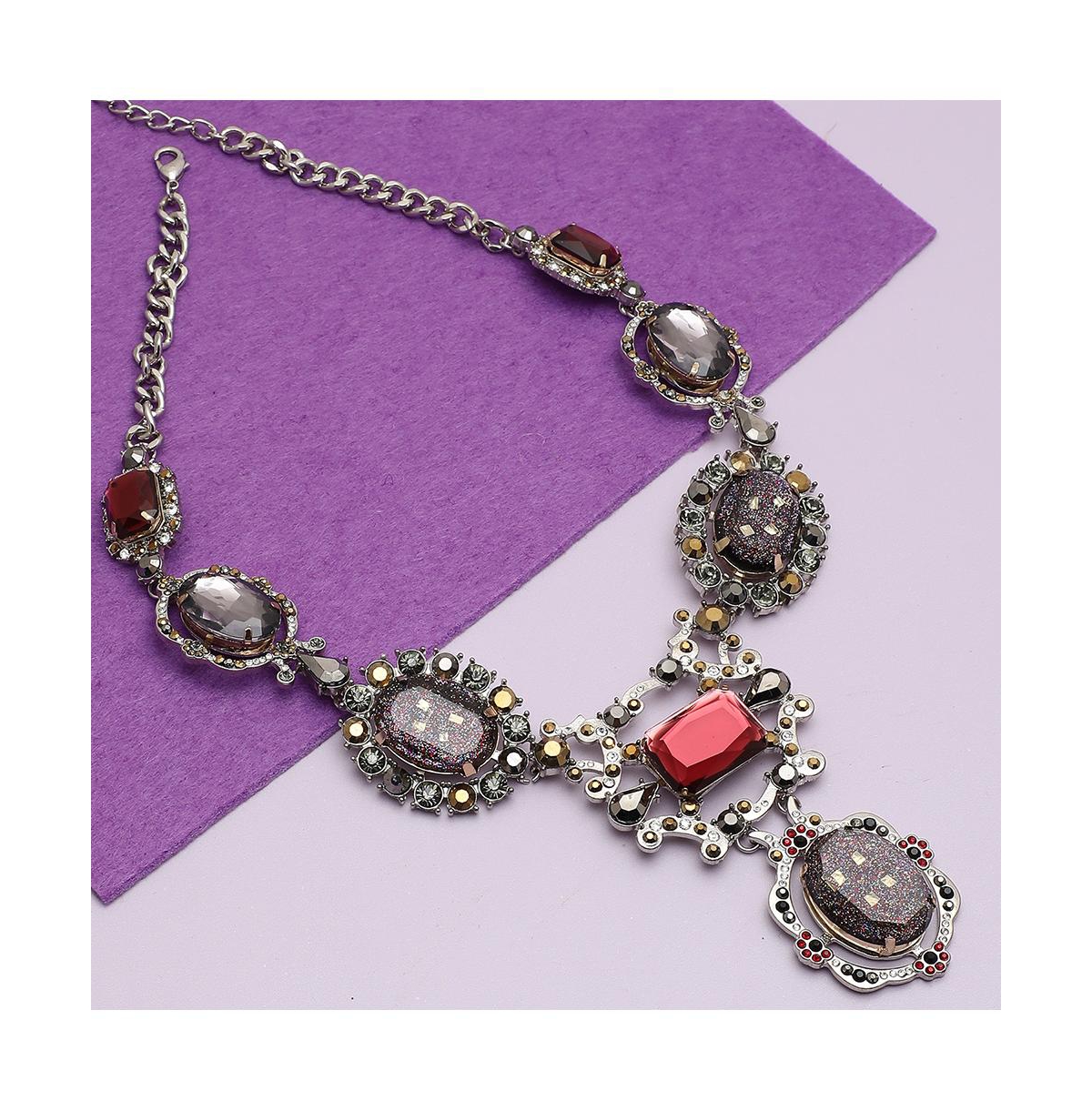 Sohi Women's Ethnic Statement Necklace In Red