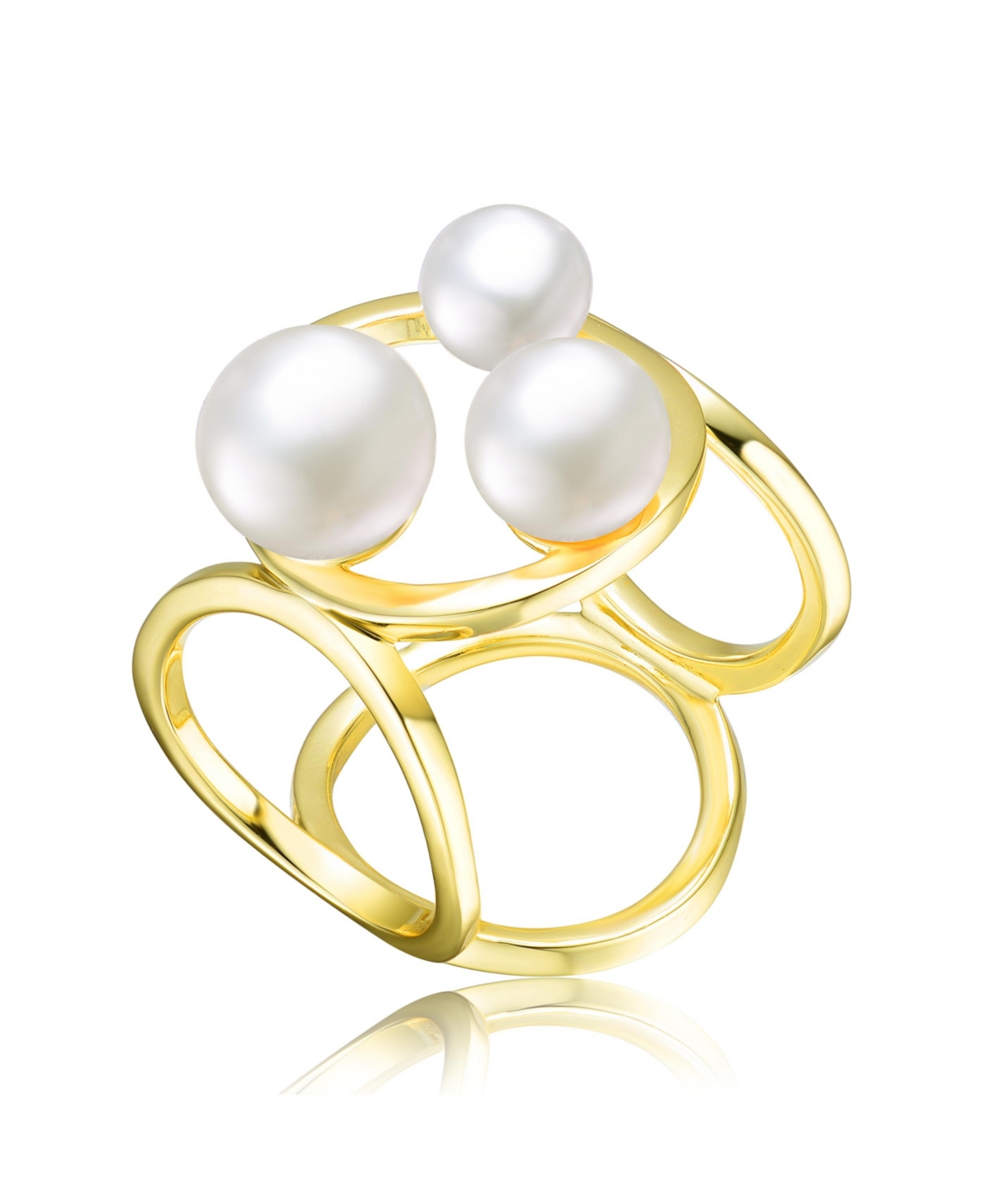 Sterling Silver 14k Gold Plated with Freshwater Pearls Ball Ring - Gold