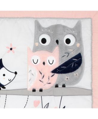 Forever Friends White/Pink/Gray Woodland Fox/Owl 4-Piece Nursery Crib Baby Bedding Set