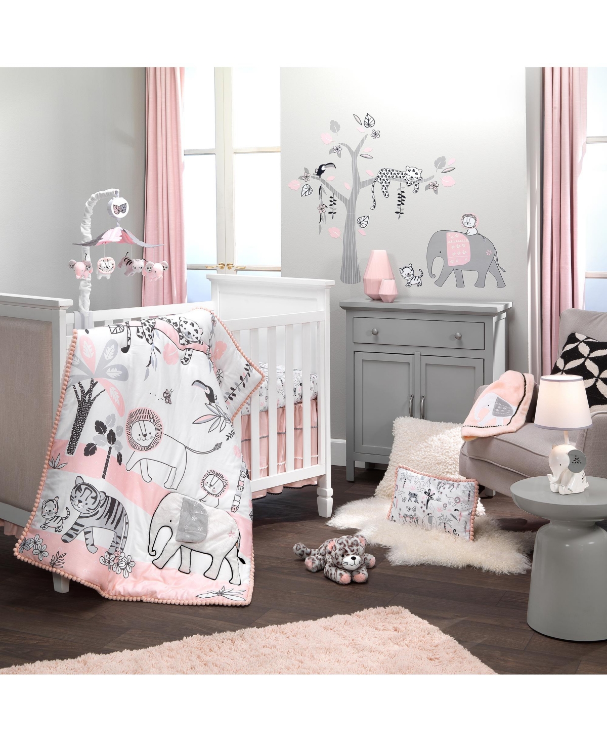 Lambs Ivy Happy Jungle Plush Leopard Stuffed Animal Toy -Gray - Cleo - Pink