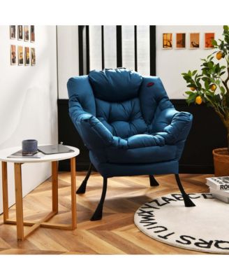 Modern Polyester Fabric Lazy Chair Single Sofa Chair w/Side Pocket