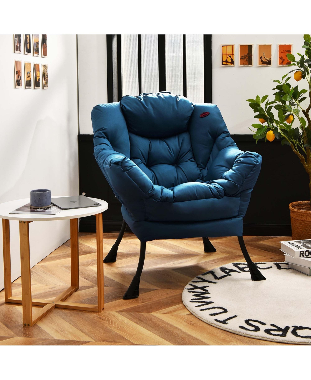 Modern Polyester Fabric Lazy Chair Single Sofa w/Side Pocket