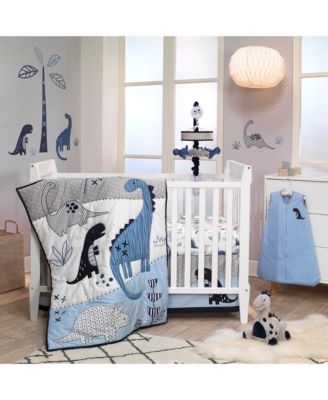 Baby Dino 100% Cotton Blue/White/Gray Dinosaur Fitted Crib Sheet