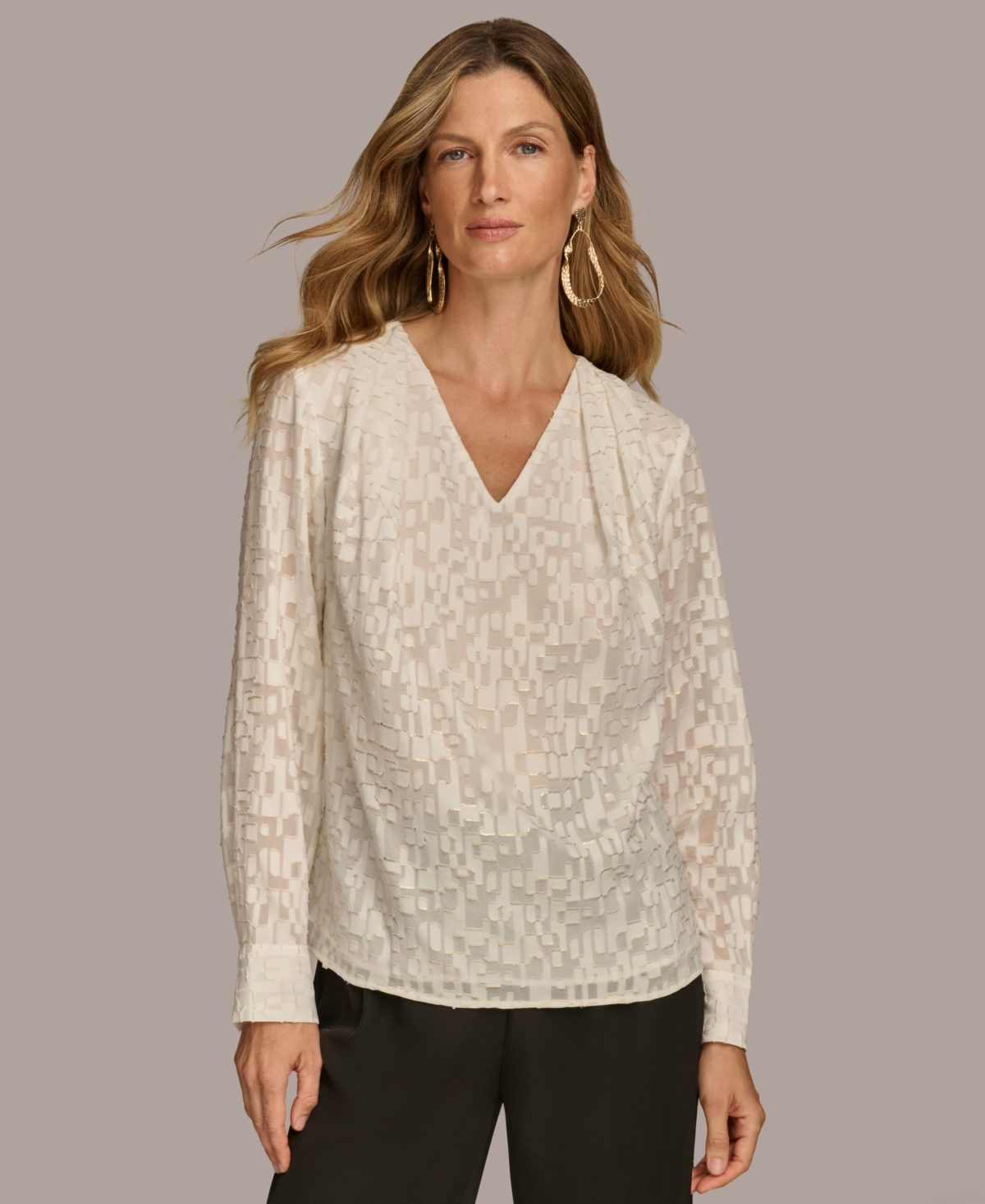 Donna Karan New York Women's Long Sleeve Metallic Top -gold