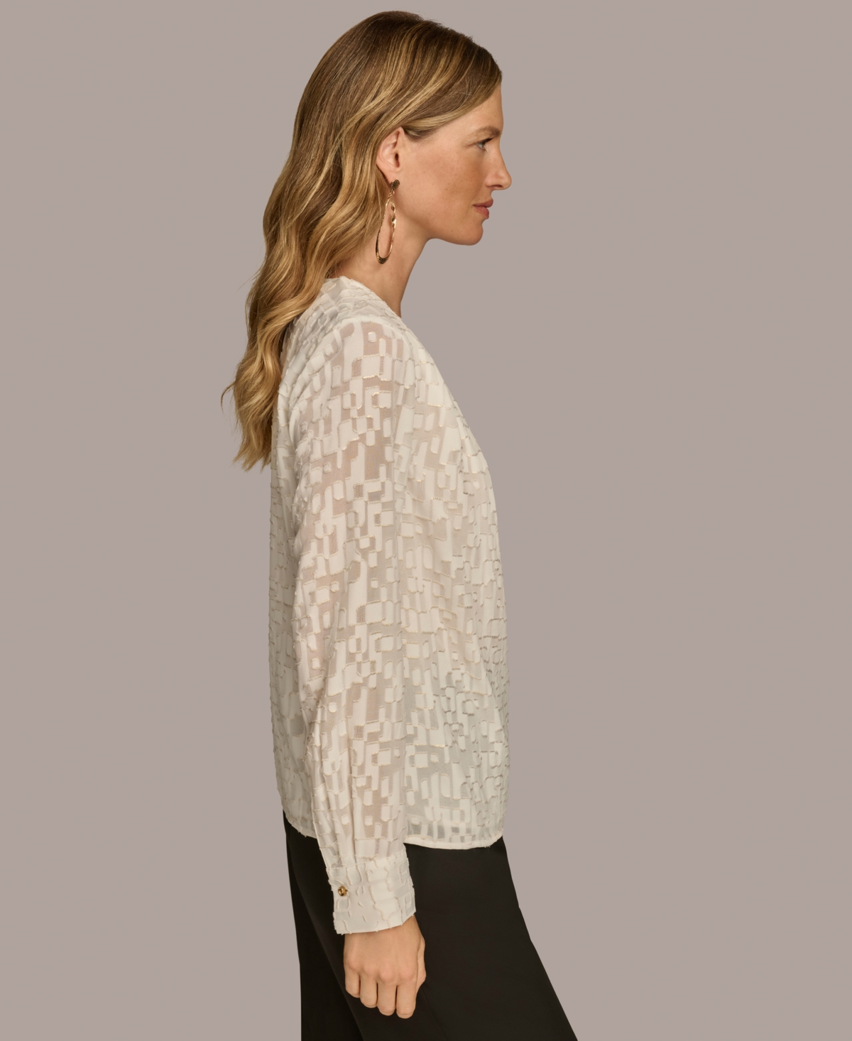 Donna Karan New York Women's Long Sleeve Metallic Top -gold