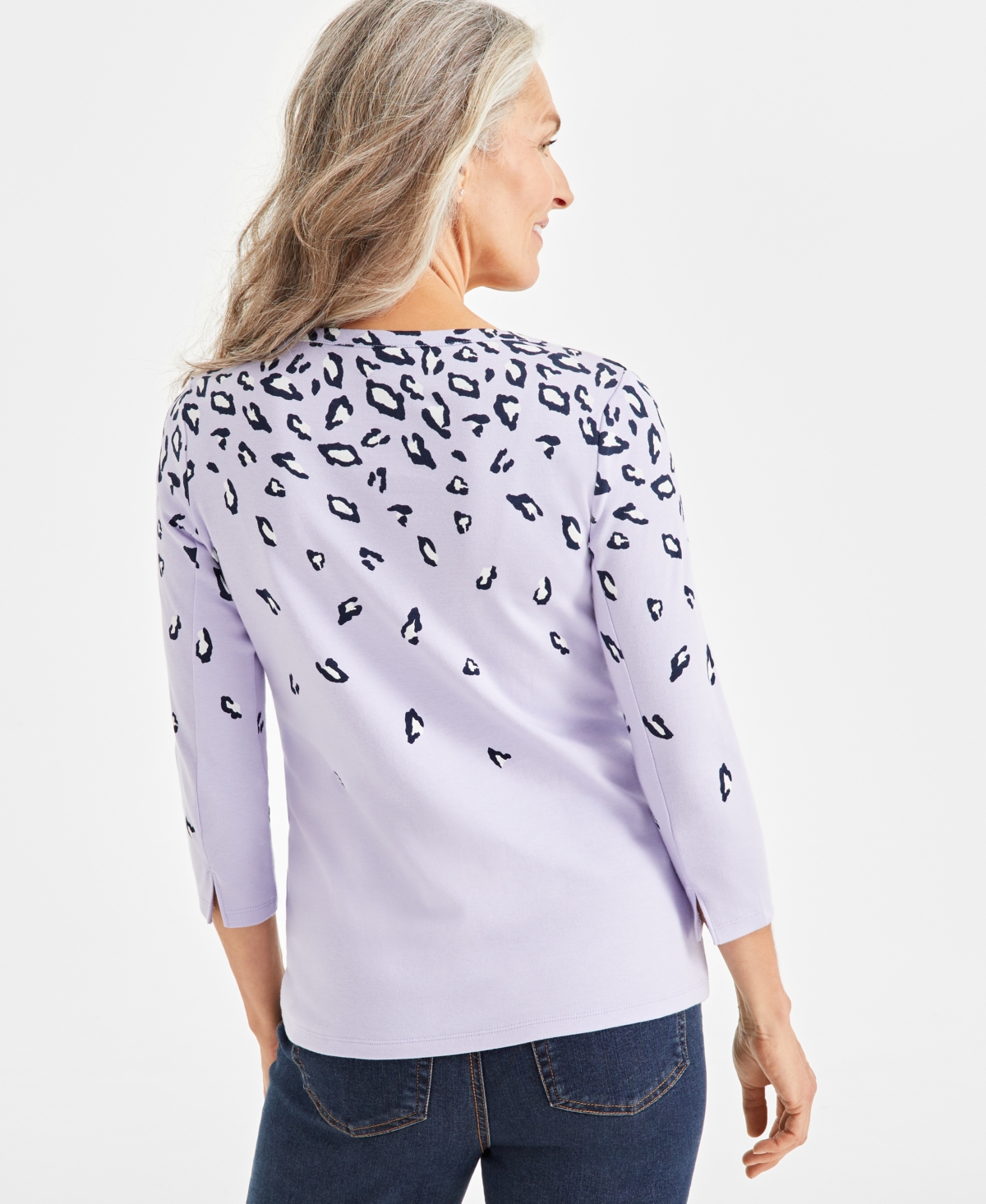 Style & Co Women's Printed 3/4 Sleeve Pima Cotton Top, Created for Macy's