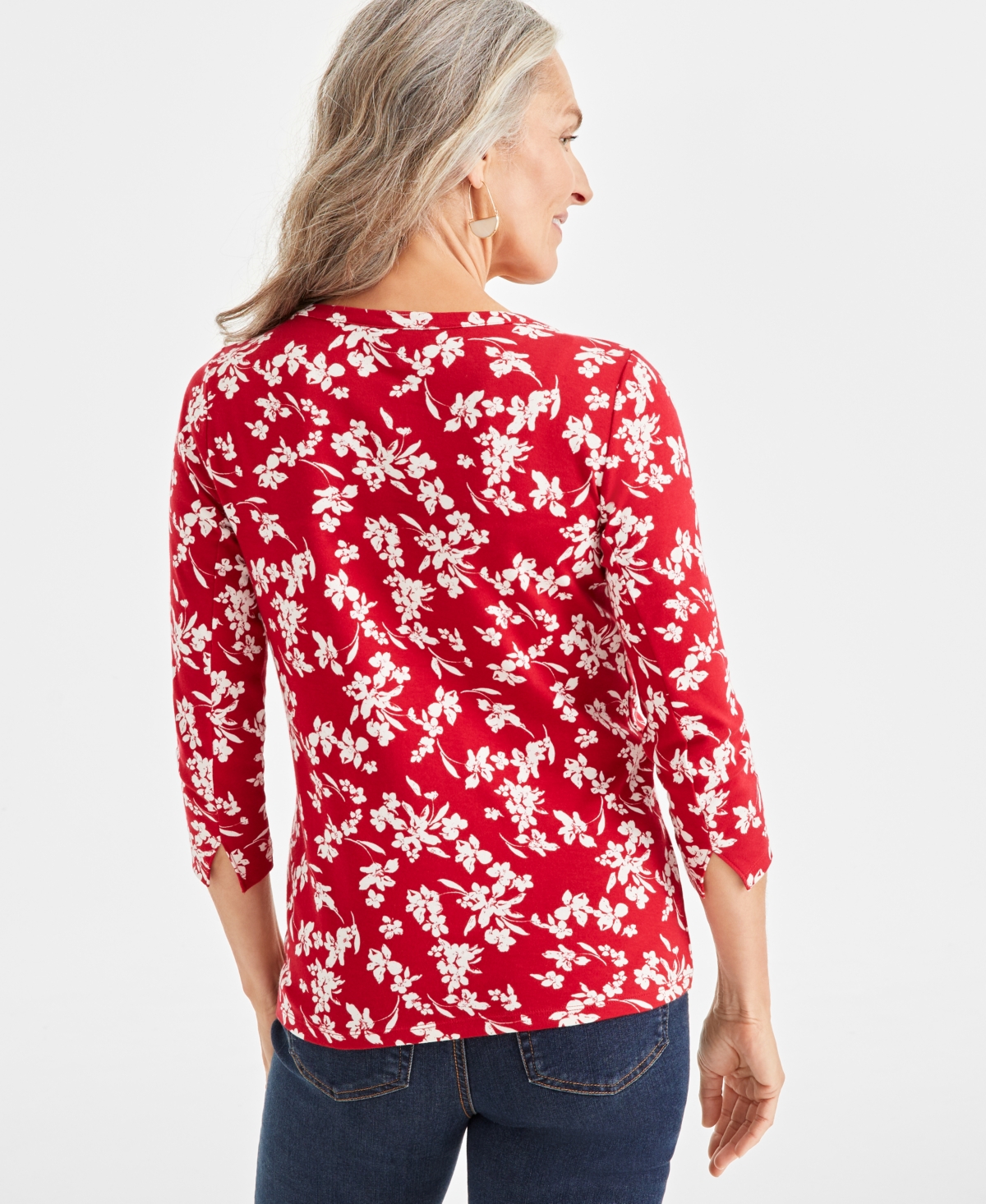 Style & Co Women's Pima Cotton Printed 3/4-Sleeve Top, Created for Macy's