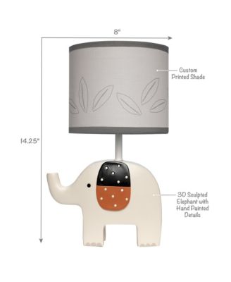 Patchwork Jungle Modern Cream Elephant Lamp With Gray Shade & Bulb