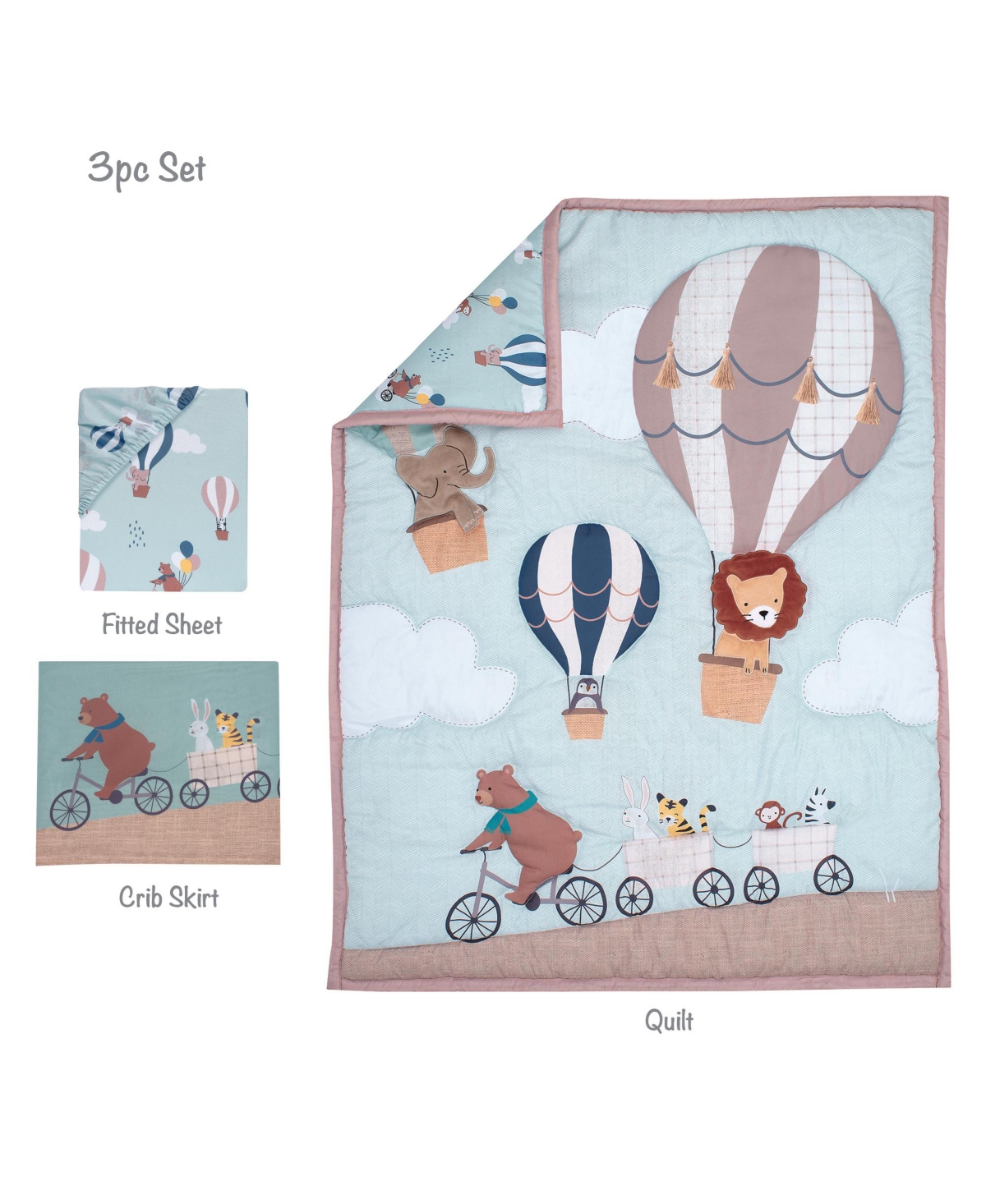 Bedtime Originals Up Up & Away 3-Piece Animals/Hot Air Balloon Bedding Set