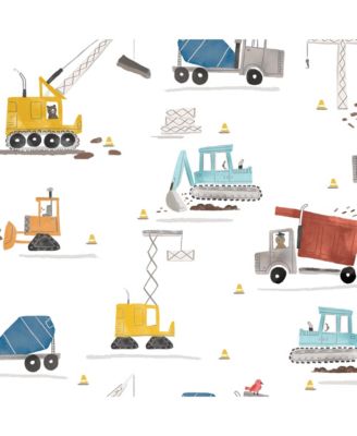 Construction Zone Baby Fitted Crib/Toddler Sheet- White/Trucks