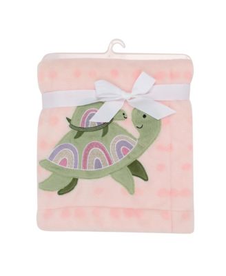 Sea Dreams Cozy Pink Fleece Turtle Applique Baby Blanket