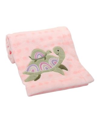 Sea Dreams Cozy Pink Fleece Turtle Applique Baby Blanket
