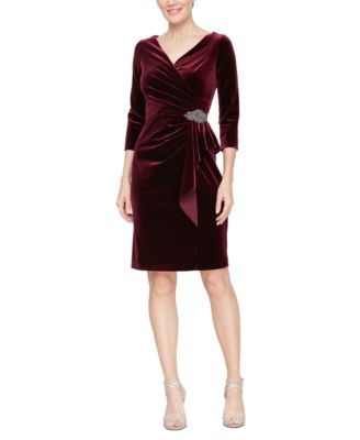 Alex Evenings - Women's Velvet 3/4-Sleeve Sheath Dress