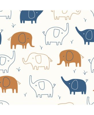 Playful Elephant 100% Cotton White/Blue Baby Fitted Crib Sheet