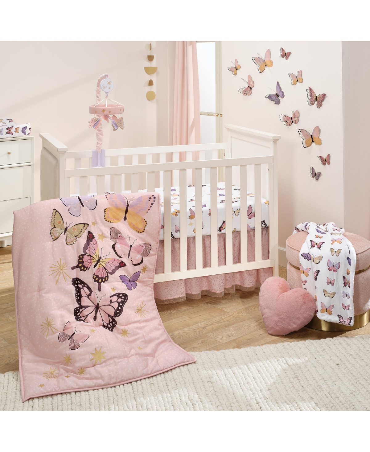 Lambs & Ivy Butterfly DreamsPurple Musical Baby Crib Mobile Soother Toy - Pink