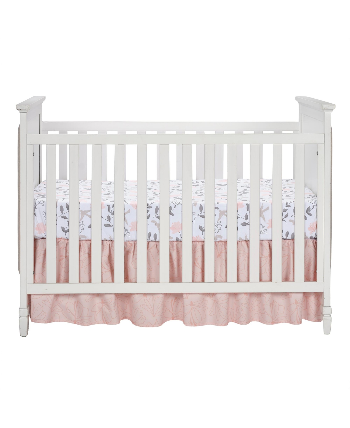 Lambs & Ivy PetalsPink/Gray Floral 100% Cotton Fitted Crib/Toddler Sheet - White