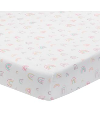 Watercolor Pastel Pink/Mint Rainbow 5-Piece Baby Crib Bedding Set