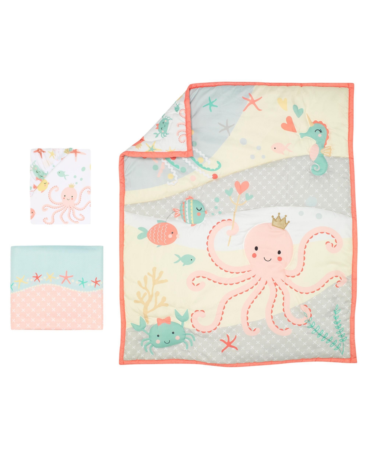 Bedtime Originals Ocean Mist 3-PieceGray/Yellow Baby Bedding Set - Pink