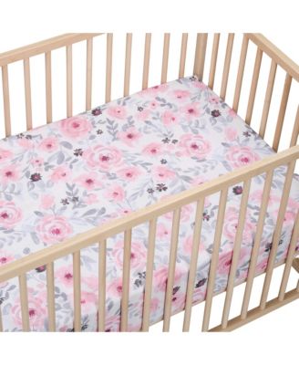 Floral Pink/Gray 2-Pack Fitted Crib/Toddler Sheet Set- Flower