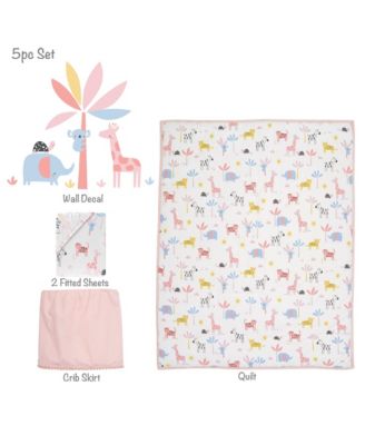 Snuggle Jungle Pastel Safari Cotton Jersey 5-Piece Crib Bedding Set