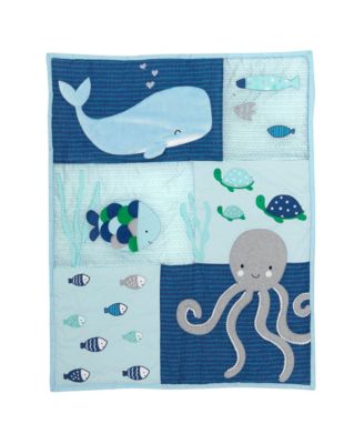 Oceania Blue/Gray/White Whale with Octopus and Fish Nautical Ocean 6-Piece Nursery Baby Crib Bedding Set