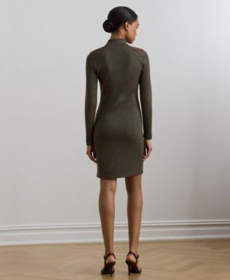 Lauren Ralph Lauren Women's Faux-Leather-Trim Merino Wool Dress - Macy's