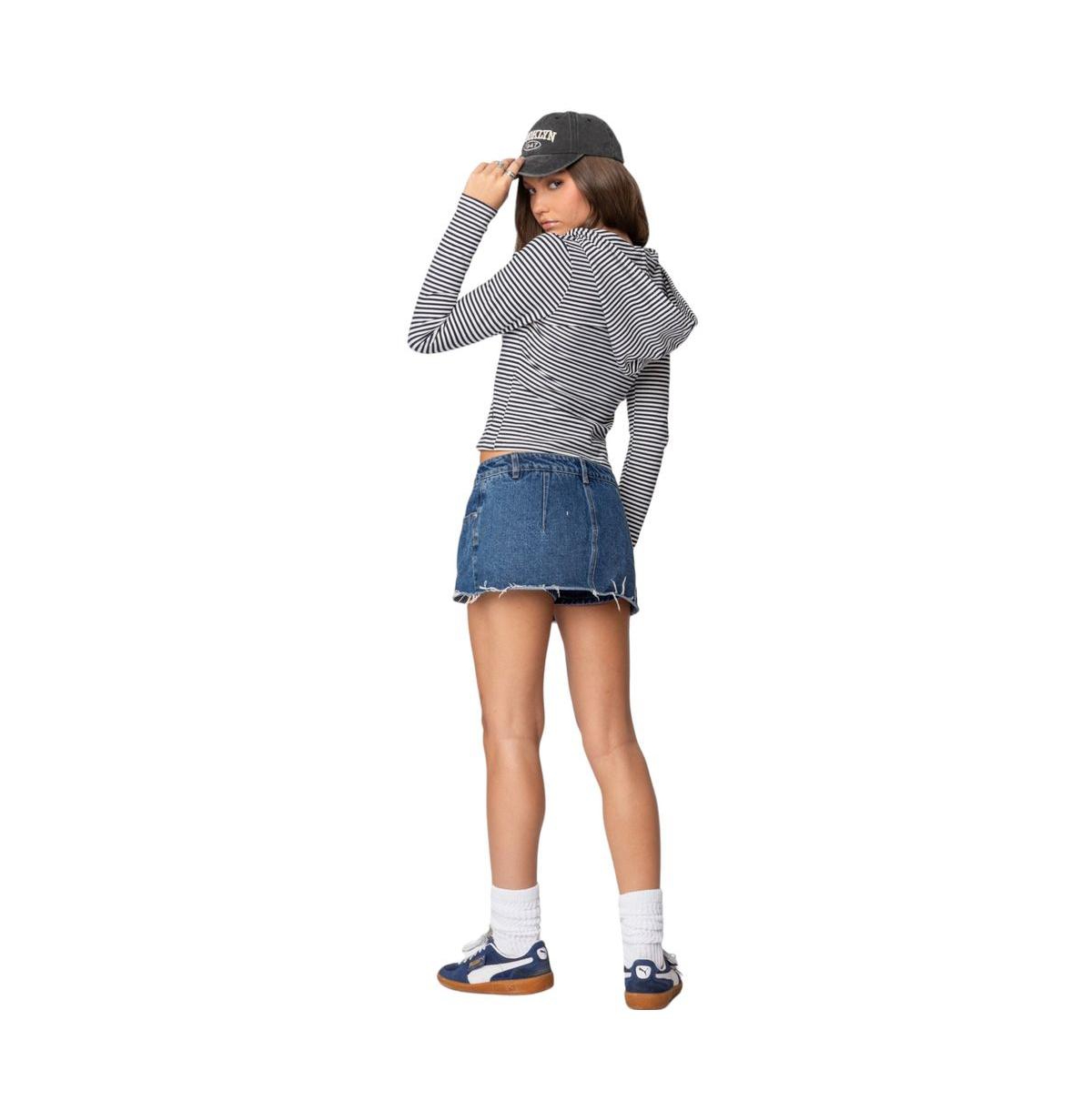 Edikted Women's Madison Striped Zip Up Hoodie - Navy-and-white