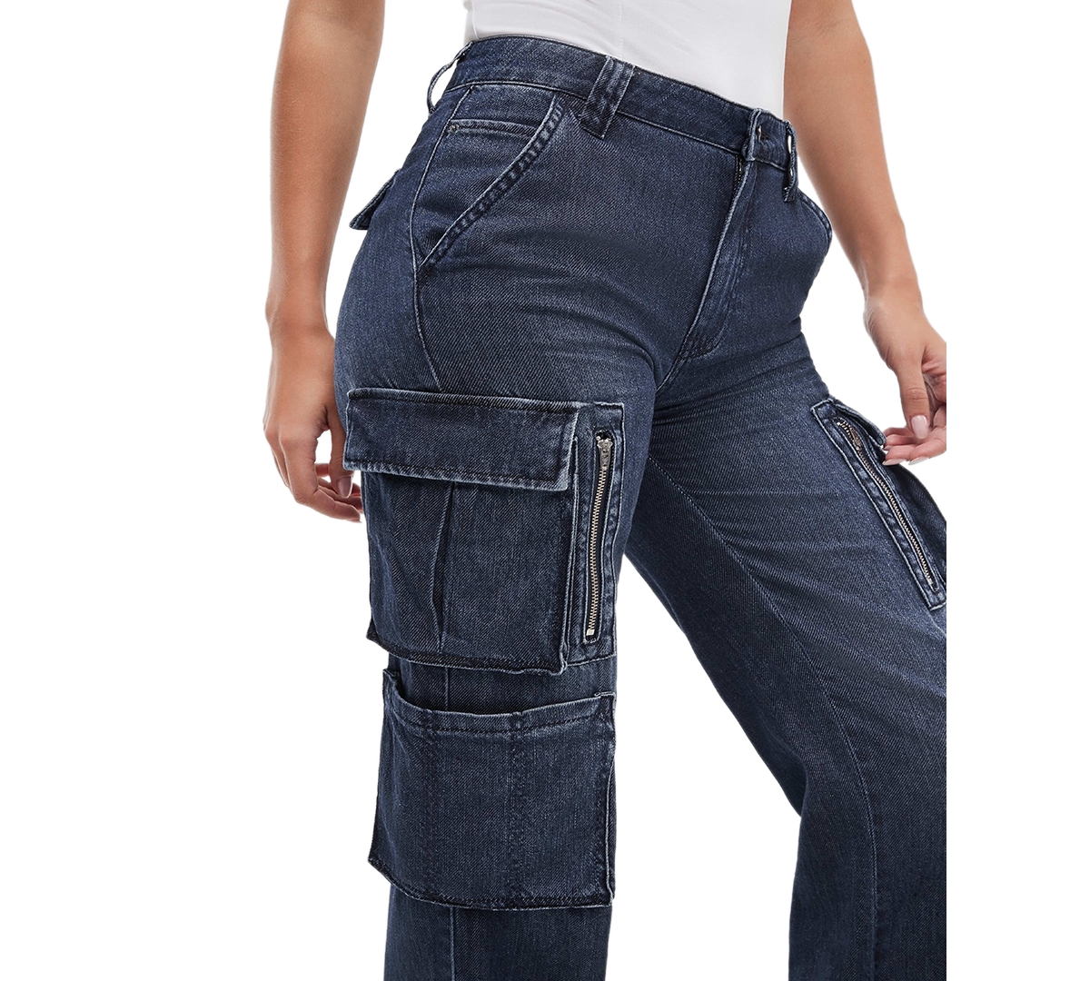 GUESS WOMEN'S KORI HIGH RISE DENIM CARGO JEANS 