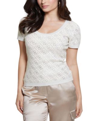 GUESS - Women's Paige 4G Stones Scoop-Neck Short-Sleeve Sweater