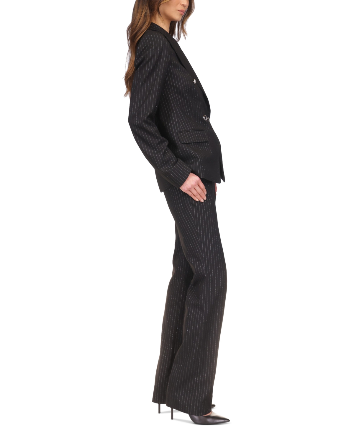 Michael Michael Kors Women's Metallic Pinstripe Cutaway Blazer - Black  Silver