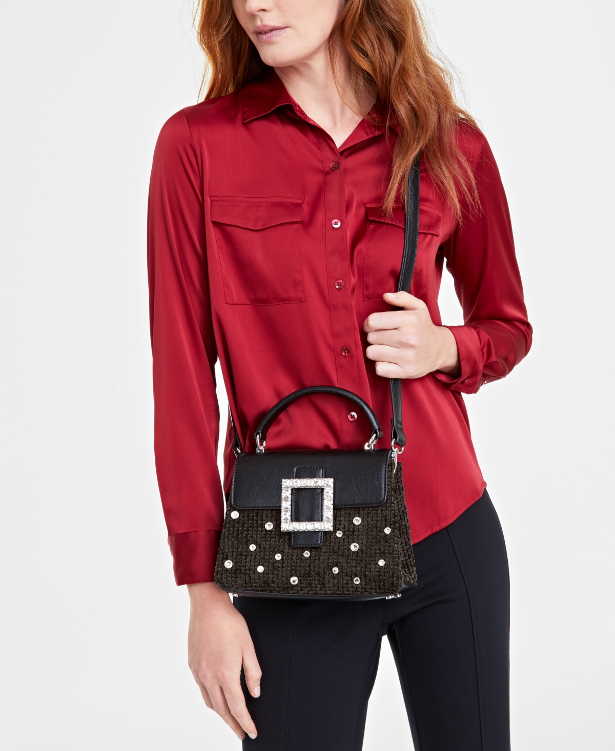 On 34th TandiiWoven Crystal Satchel Crossbody, Created for Macy's - Black