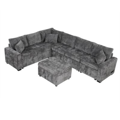 112" Sectional Pull-out Sofa with Storage Ottoman