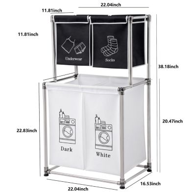 2-Tier Laundry Sorter with Removable Bags for Laundry Organization