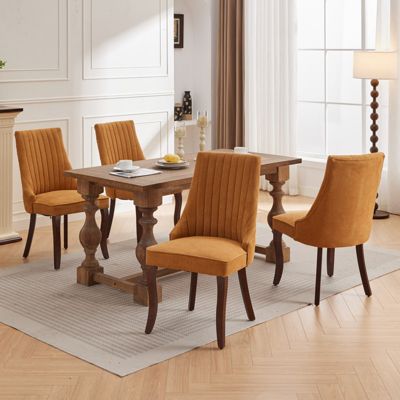 Streamdale Rayon-Flocked Dining Chairs with Solid Wood Legs, Set of 2 (Gold)