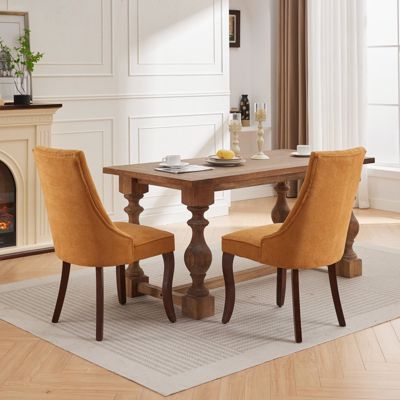 Streamdale Rayon-Flocked Dining Chairs with Solid Wood Legs, Set of 2 (Gold)