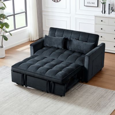 Convertible Sofa Bed with Adjustable Backrest, Velvet Loveseat