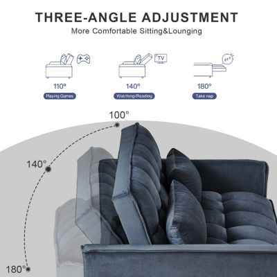 Convertible Sofa Bed with Adjustable Backrest, Velvet Loveseat
