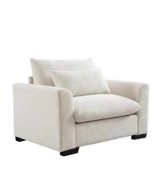 Beige Corduroy Single Sofa Accent Chair with Pillow