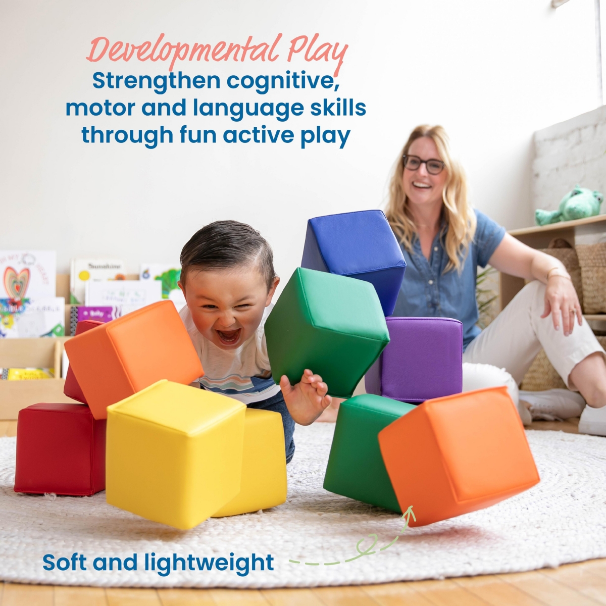 ECR4Kids SoftZone Patchwork Toddler Building Blocks, 12-Piece - Assorted