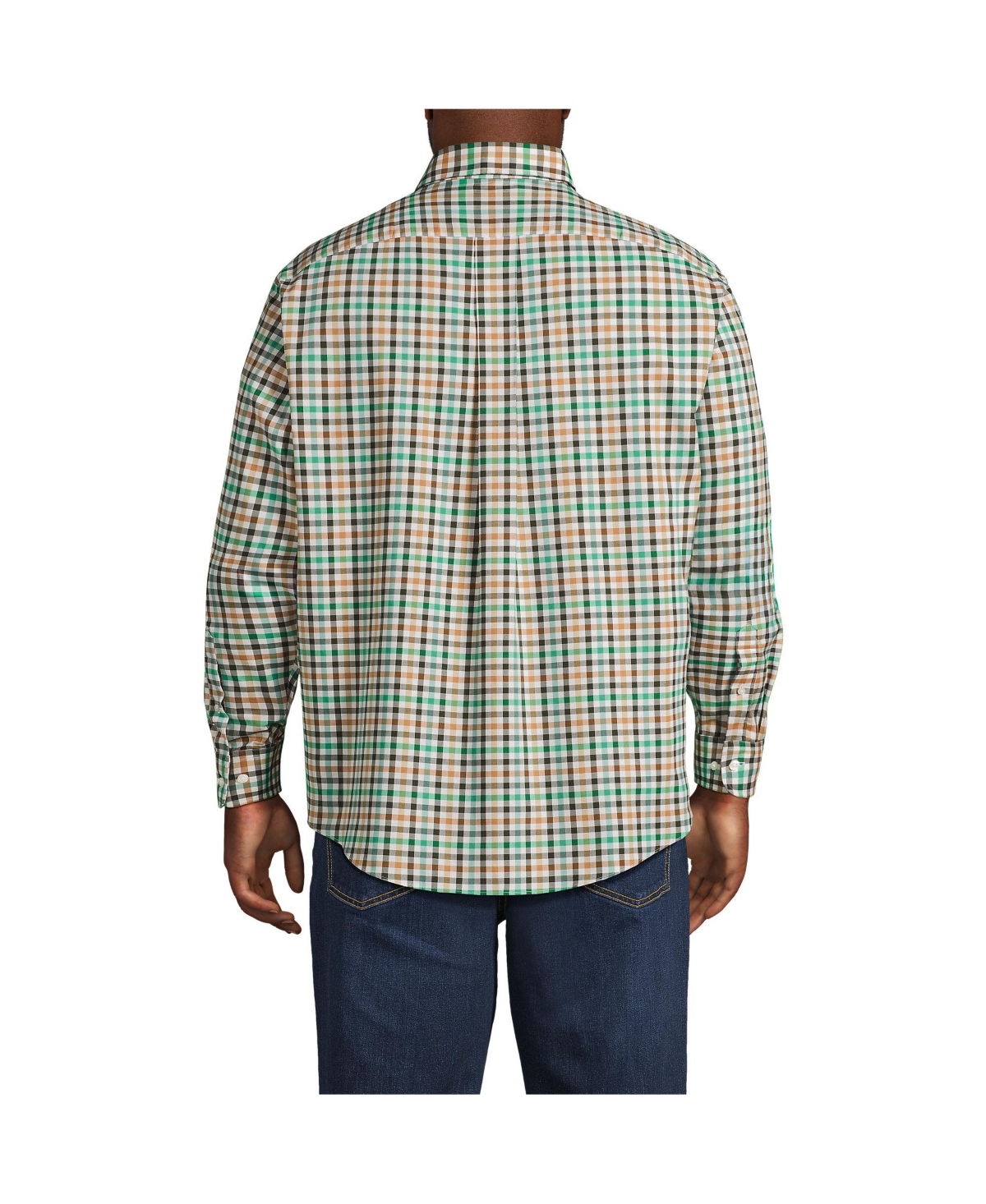 Lands' End Big & Tall Traditional Fit No Iron Twill Shirt -green plaid