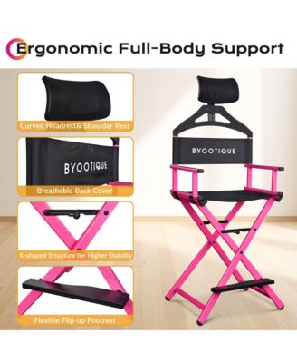 28" Height Tall Director Chair Folding Artist Makeup Head Rest Pink