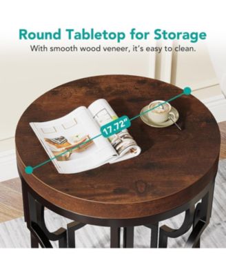 2-Piece Metal Hollow Frame Industrial Round End Table – Nightstand Side Table