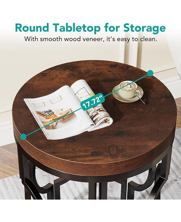Tribesigns Round End Table Set of 2, Industrial Side Table with Metal ...
