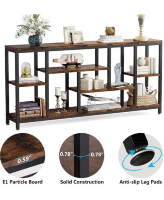 Wood 70.9-Inch Console Table with Storage Shelves and 3-Tier Frame
